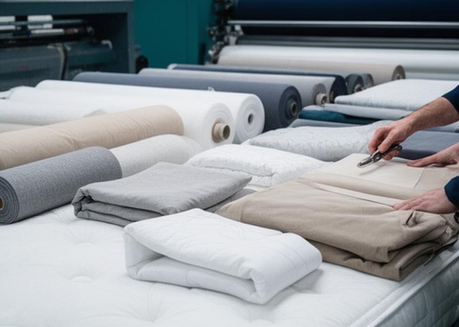 Mattress production and fabric inspection near Bognor Regis with rolls of material and finished bedding